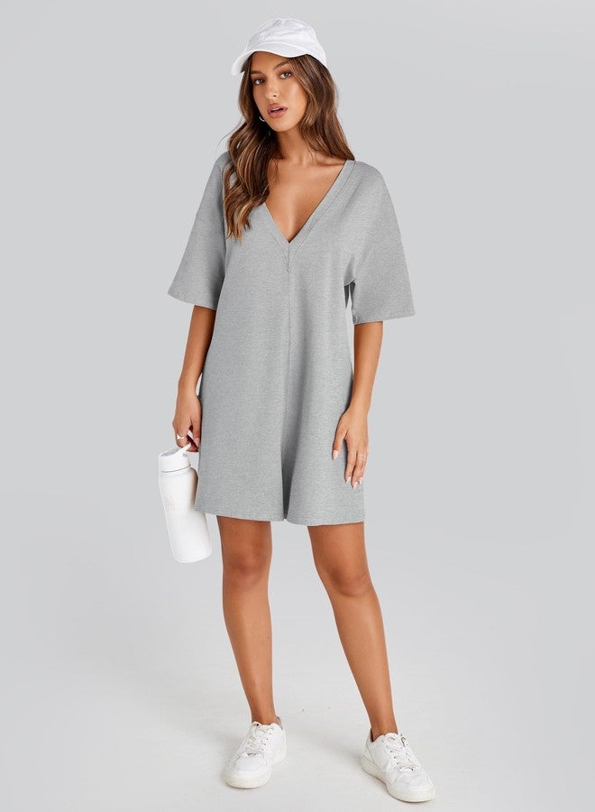 UANEO Rompers for Women Casual Oversized Athletic Jumpsuits Overalls Workout Hot Shot Tee Romper (LightGrey-M) - Image 4